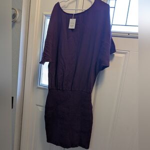 Purple Mini/Midi Dress with Dolman Sleeves